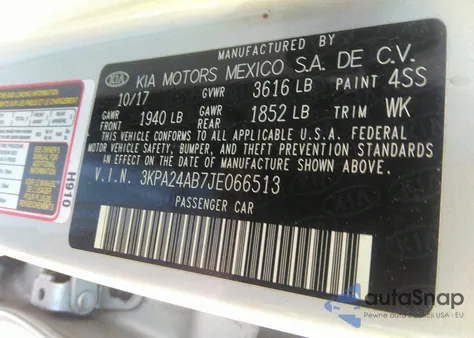 2018 Kia Rio Lx z USA, uszkodzony, nr VIN 3KPA24AB7JE066513